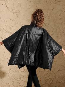 VARSIVA 高领拉链蝙蝠袖黑色亮面宽松休闲女士运动加厚外套雨披女式防渗透雨披 - 黑色 - 查看 2