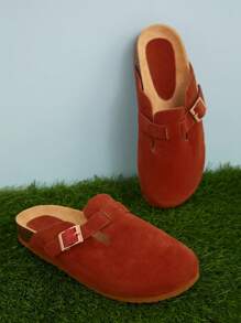SHUZIA 女士时尚圆头软木鞋床拖鞋，带可调节带扣带 - 橘色 - 查看 3