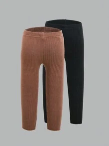 2 chiếc quần dài ống rộng màu trơn đơn giản cho bé gái có nơ trang trí, mùa thu đông - Nhiều màu - Xem 2