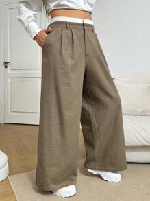 SHEIN EZwear 大码女式休闲格子阔腿裤 - 彩色 - 查看 5