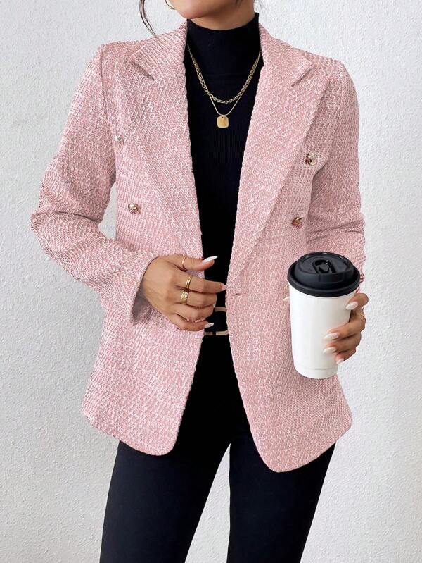 RosyDaze Schlichte Farbe Elegante Doppelreiher Anzugjacke mit Langarm