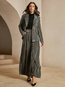 Anewsta Olive Green Plush Formal Women's Relaxed Suit Set - Olive Green - View 1
