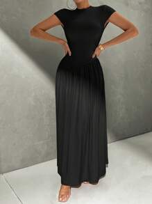 Firerie Robe midi évasée asymétrique élégante et simple pour un port quotidien, avec col montant et taille resserrée. Robe plissée casual pour femmes avec col montant, manches chauve-souris longues bicolores et coupe slim. Robe longue femme coupe en A unie, pour le printemps/été, pour un port quotidien casual.