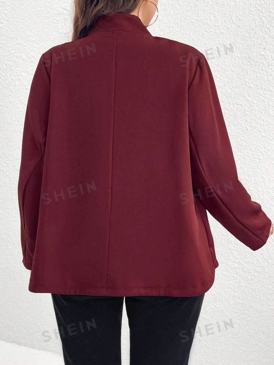 SHEIN Essnce Plus Size Simple Notched Neck Solid Color Casual Fall