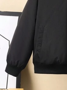 SHEIN Leap Crew 男童休闲连帽外套，舒适保暖内衬，适合上学、日常穿着、生日派对、婚礼、洗礼等场合，返校季必备 - 黑色 - 查看 2