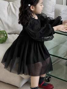 DAZY Đầm thường ngày cổ tròn cho bé gái, mùa thu - màu đen - Xem 6