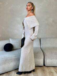 Chiquease Einfaches Lässig Kleid mit langen Ärmeln und Off-Shoulder Einfarbig