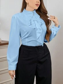 Firerie Plus Size Elegant Asymmetrical Casual Shirt Spring - Blue - View 7