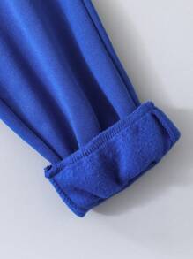 SHEIN Tween-Jungen Einfarbiges Set aus Hoodie und Hose, modischer Lässig stil, Kapuzendesign, bequem und atmungsaktiv - Blau - Übersicht 3