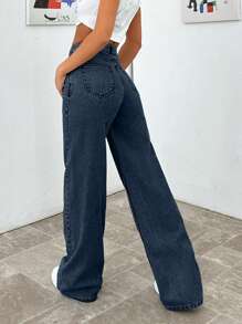 Cottnline HIGH WAIST WIDE LEG LONG HEM PETITE JEAN - Dark Wash - View 2