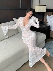 DAZY Spitze durchsichtige Bodycon Maxikleid für die Nacht
