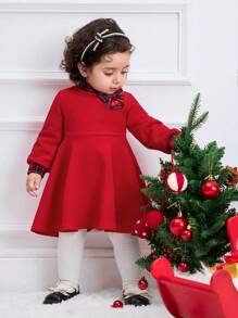 SHEIN Matching Mother Daughter Winter Dresses - Long Sleeve Plaid Patchwork Dress, Vintage Christmas Family Outfits