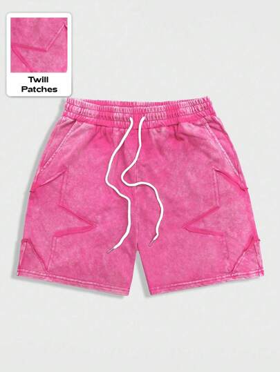 ROMWE Avant Pantalones cortos de unicolor con decoración de correa con forma de estrella para hombres