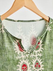 SHEIN LUNE Damen Frühlings- und Herbst V-Ausschnitt Langarm Lässig T-Shirt mit Blume Muster