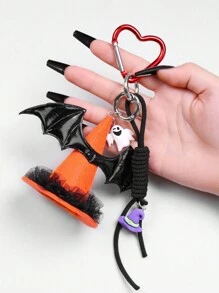 ROMWE Fairycore 1 chiếc mũ phù thủy màu cam thời trang nhiều kiểu dáng INS cho lễ Halloween có cánh bằng da màu đen, viền ren, dây rút có thể điều chỉnh, móc khóa hình trái tim, mặt dây chuyền túi xách, đồ trang trí tiệc & quà tặng Valentine - trái cam - Xem 2