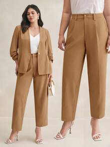 BizChic Plus Size Solid Color Woven Cone Chino Pants For Casual Wear, Autumn