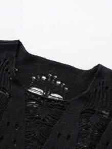 Manfinity EMRG Men's Solid Color Hollow-Out Knitted Sweater For Spring & Autumn, Men Goth Sweater, Black Sweater, Crochet Sweater, Men Knit Sweater, Y2k Sweaters