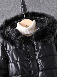 Young Boy Warm & Windproof Padded Coat, Suitable For Winter. This Padded Coat May Be Made Of Insulating Materials, With A Soft Lining For Warmth. The Outer Layer Is Designed With Wind-Resistant Fabric To Protect Children From The Cold Weather. - Black - View 3