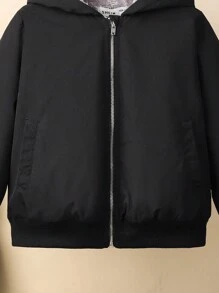 SHEIN Leap Crew 男童休闲连帽外套，舒适保暖内衬，适合上学、日常穿着、生日派对、婚礼、洗礼等场合，返校季必备 - 黑色 - 查看 4