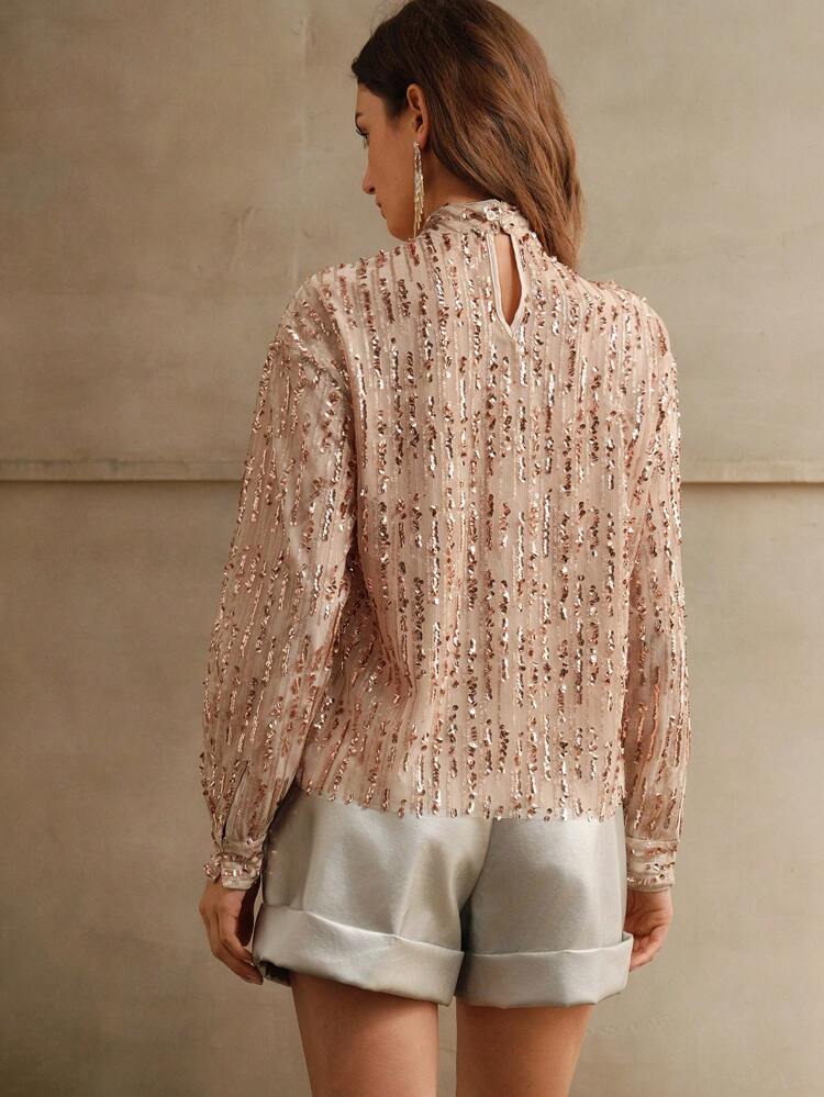 Elegant Retro Commuter Chic Beaded Women Blouse