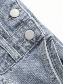 Livesso Distressed Wash Adjustable Strap Loose Denim Bib Overalls For Women