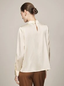 BizChic Women's Elegant Asymmetrical Design Collar Long Sleeve Blouse, Office Commute Wear - Apricot - View 3