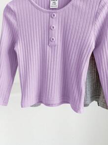 SHEIN 3pcs Baby Girl Casual Cute Versatile Knitted Elastic Solid Color Long Sleeve Tops Set - Multicolor - View 10