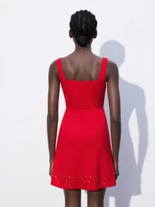 Maija Women's Red Elegant Jewel Decor Solid Color Square Neck Sleeveless Dress, Fashionable & Chic, Suitable For Valentine's Day - Red - View 5