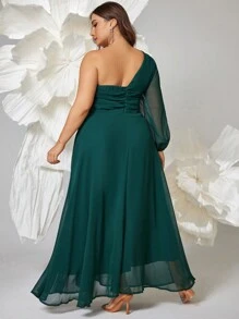 SHEIN Belle Plus Size Christmas Ball Gown (Heavy-Duty), Elegant Long Sleeve Semi Formal Prom Dress, For Birthday, Wedding Guest, Graduation Homecoming - Dark Green - View 2