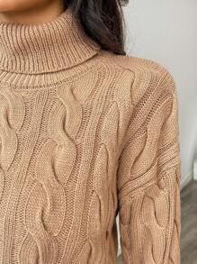 Flirla Solid Color High Collar Twist Sweater For Women Knit Pullover Fall Winter Outfit