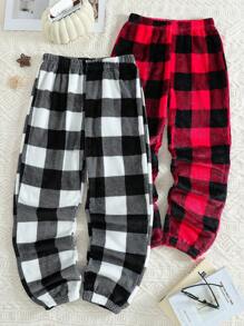 SHEIN 2pcs Men Simple Fashion Classic Plaid Warm Fleece Loungewear Long Pants , Fall Winter Clothes, Fluffy, Christmas, Cozy - Multicolor - View 1