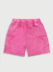 ROMWE MEN Street Life Spring/Summer Casual Graphic Pink Men'S Star Shaped Strap Decoration Solid Color Shorts - Pink - View 2