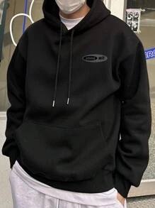 DAZY Men's Casual Letter Print Drawstring Hoodie, Autumn - Black - View 7