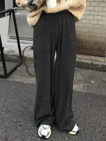 Livesso 女士休闲宽松纯色长裤，秋冬羊毛衬里