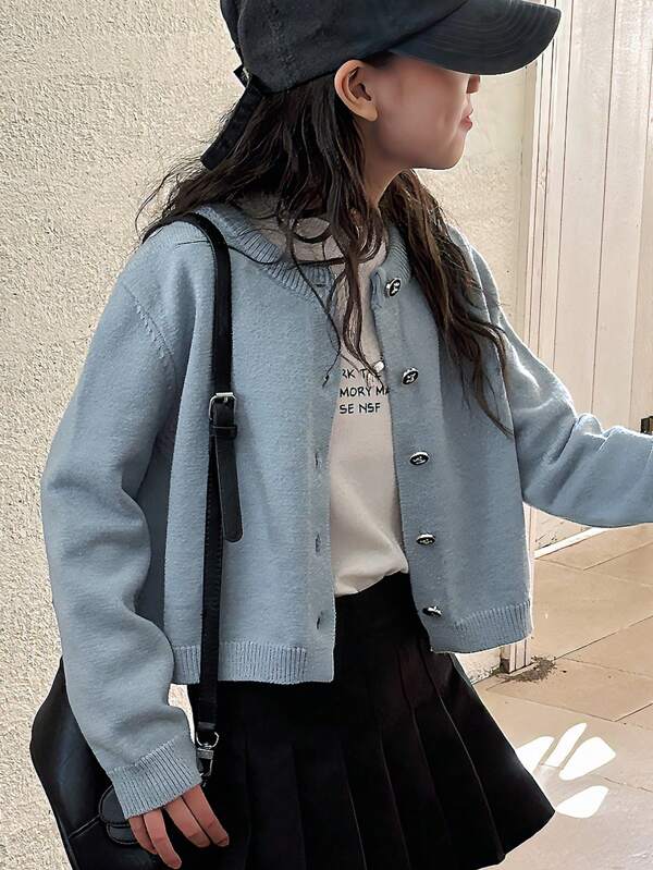 DAZY Chaqueta de punto de un solo color para niñas, ropa de otoño para niñas preadolescentes (Niñas preadolescentes)