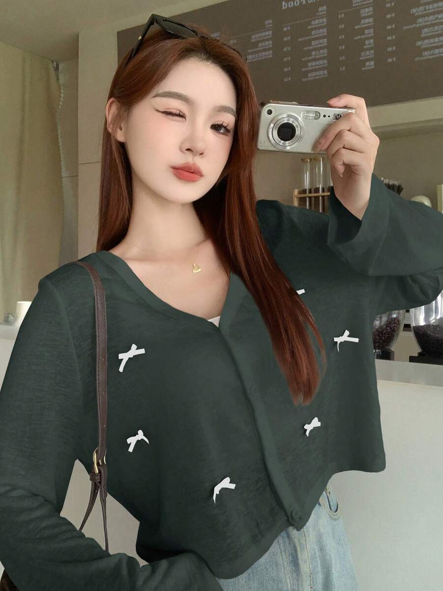 DAZY 女士蝴蝶结装饰镂空长袖夹克