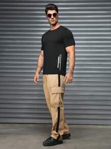 Manfinity Homme Men's Summer Letter Print Crew Neck Short Sleeve Casual T-Shirt