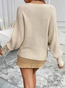SHEIN LUNE Suéter holgado de manga de murciélago casual de otoño/invierno, jersey de punto de otoño - Albaricoque - Ver 2