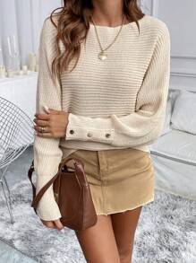 SHEIN LUNE Suéter holgado de manga de murciélago casual de otoño/invierno, jersey de punto de otoño - Albaricoque - Ver 6