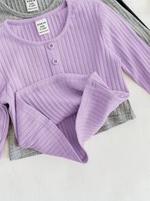 SHEIN 3pcs Baby Girl Casual Cute Versatile Knitted Elastic Solid Color Long Sleeve Tops Set - Multicolor - View 7