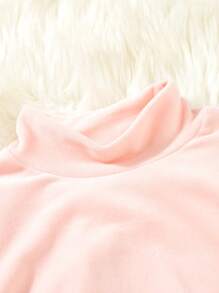 4pcs Girls' Simple & Fashionable Solid Color Velvet Turtleneck Thermal Underwear Set - Multicolor - View 3