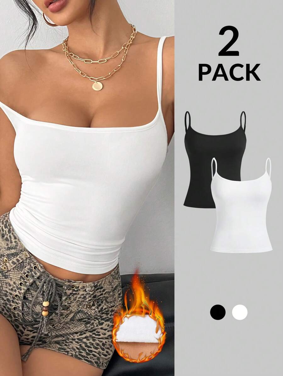SHEIN PETITE 2 件合身摇粒绒女式吊带背心，适合秋冬季