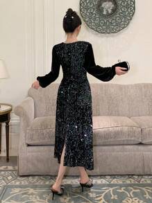 DAZY Vestido de fiesta brillante de longitud media para mujer para otoño e invierno