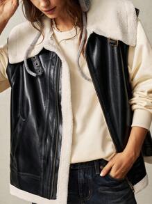 Bohemela 1 件女式无袖蓬松衬里长夹克，温暖冬季外套 - 黑色 - 查看 1