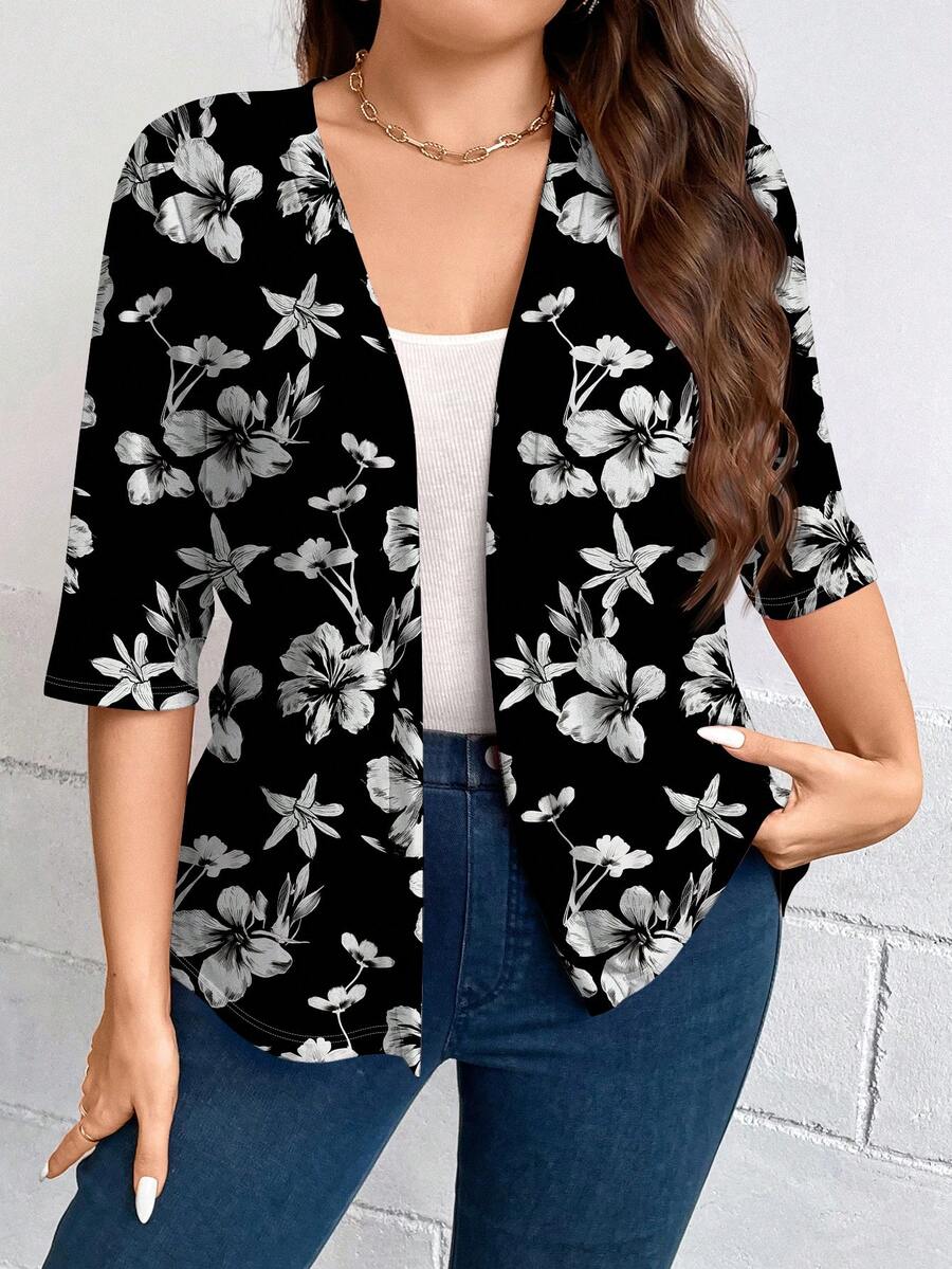 SHEIN LUNE Áo khoác in họa tiết đơn giản, giản dị cỡ lớn, mùa thu - Nhiều màu - Xem 1