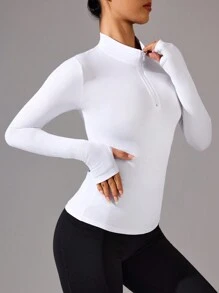 SHEIN Sport Studio Letter Print Stand Collar Slim Fit Soft Breathable Sports Long Sleeve Sweatshirt