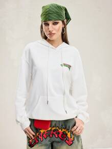 TEENAGE MUTANT NINJA TURTLES | SHEIN Women's Casual Cartoon & Slogan Print Drop Shoulder Loose Pouch Pocket Drawstring Hoodie Sweatshirt, Spring Autumn