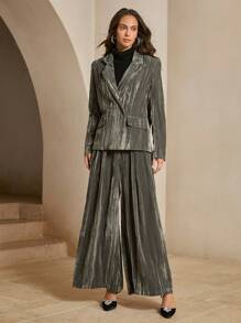 Anewsta Olive Green Plush Formal Women's Relaxed Suit Set - Olive Green - View 6