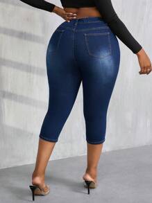 SHEIN SXY Quần Jeans Skinny Co Giãn Màu Xanh Denim Cỡ Lớn Cho Nữ Quần Legging Jeans 7 Điểm Có Túi Quần Jeans Nữ Quần Capri Quần Thu Quần Nữ Nhỏ Gọn - Rửa tối - Xem 2
