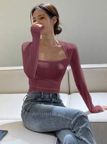 DAZY 女式纯色长袖休闲紧身高领上衣，春秋装，秋季女装